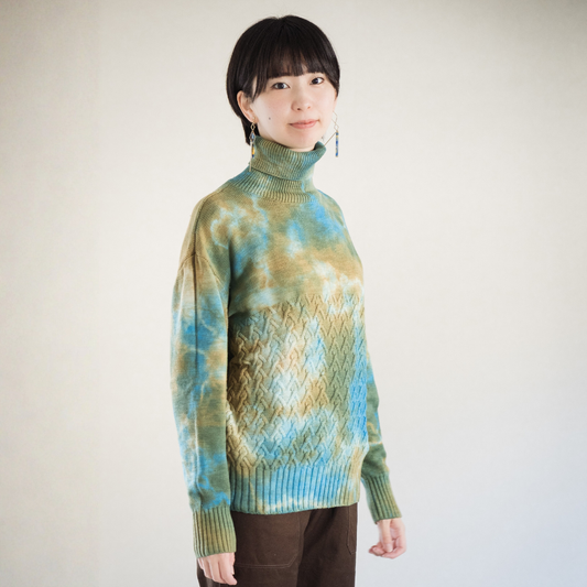 【501】籠染めセーター［ezu（旧：リップル洋品店）］　 ブルー×ブラウン