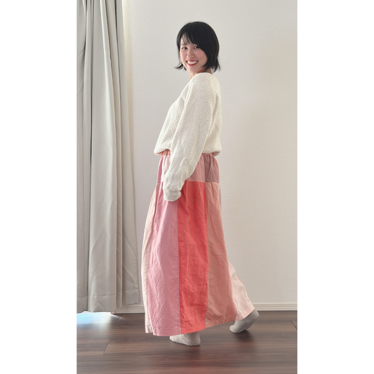 リップル洋品店　ピンクのパッチワークフレアスカート【77~78】★