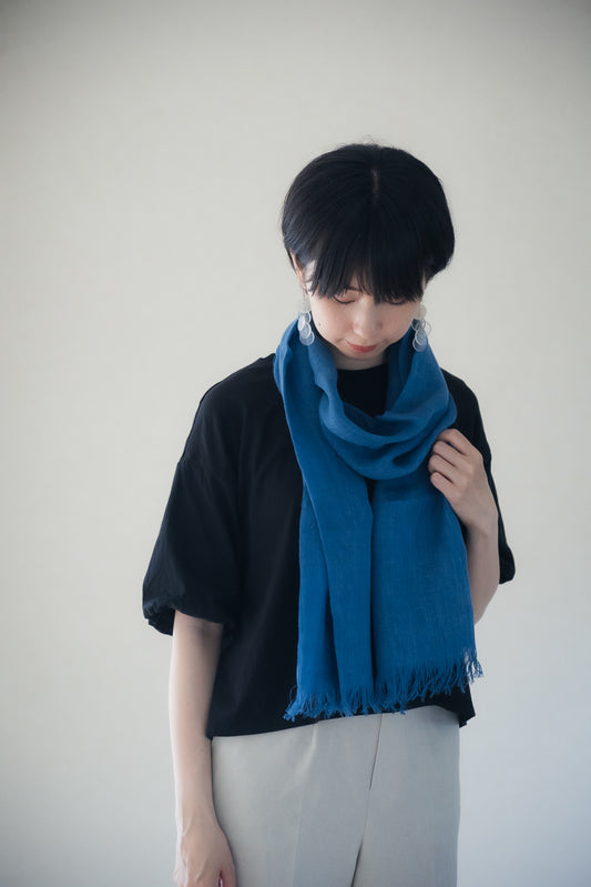 【21. あいわゆう　青藍の護布（ストール）　国産亜麻布「縹（はなだ）」】
