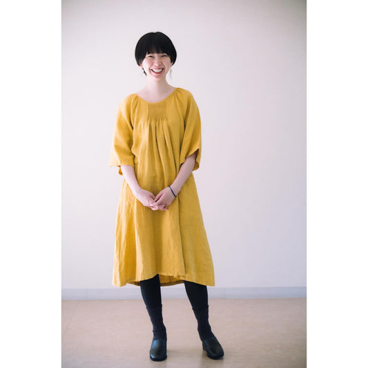 【519】ピンタックワンピース（黄色）［ezu］